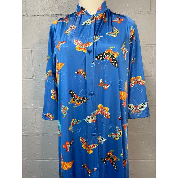 Vintage 1960s Vanity Fair Blue Butterfly Peignoir Set Hostess Set SM Psychedelic - Picture 13 of 13